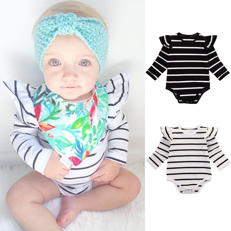 Newborn Infant Baby Boy and Girl Tops Bodysuit Long Sleeve Cotton Striped - BabyParadise
