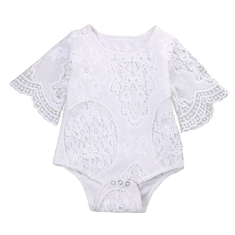 Lovely Baby Girls White ruffles Sleeve  Romper Infant Lace Jumpsuit Clothes Sunsuit Outfits - BabyParadise