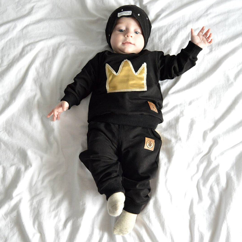 Pullover Baby boy long sleeves O-shaped neck cotton printing Imperial crown - BabyParadise